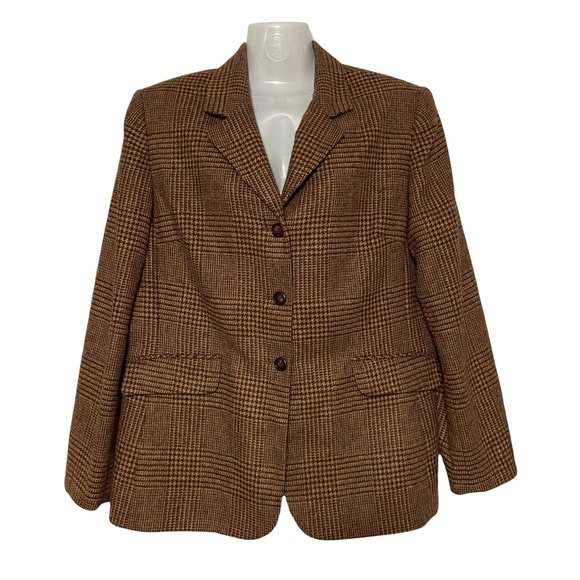 Vintage Talbots Houndstooth Blazer Lambswool Button Down Blazer Brown Size 14 - Picture 1 of 12